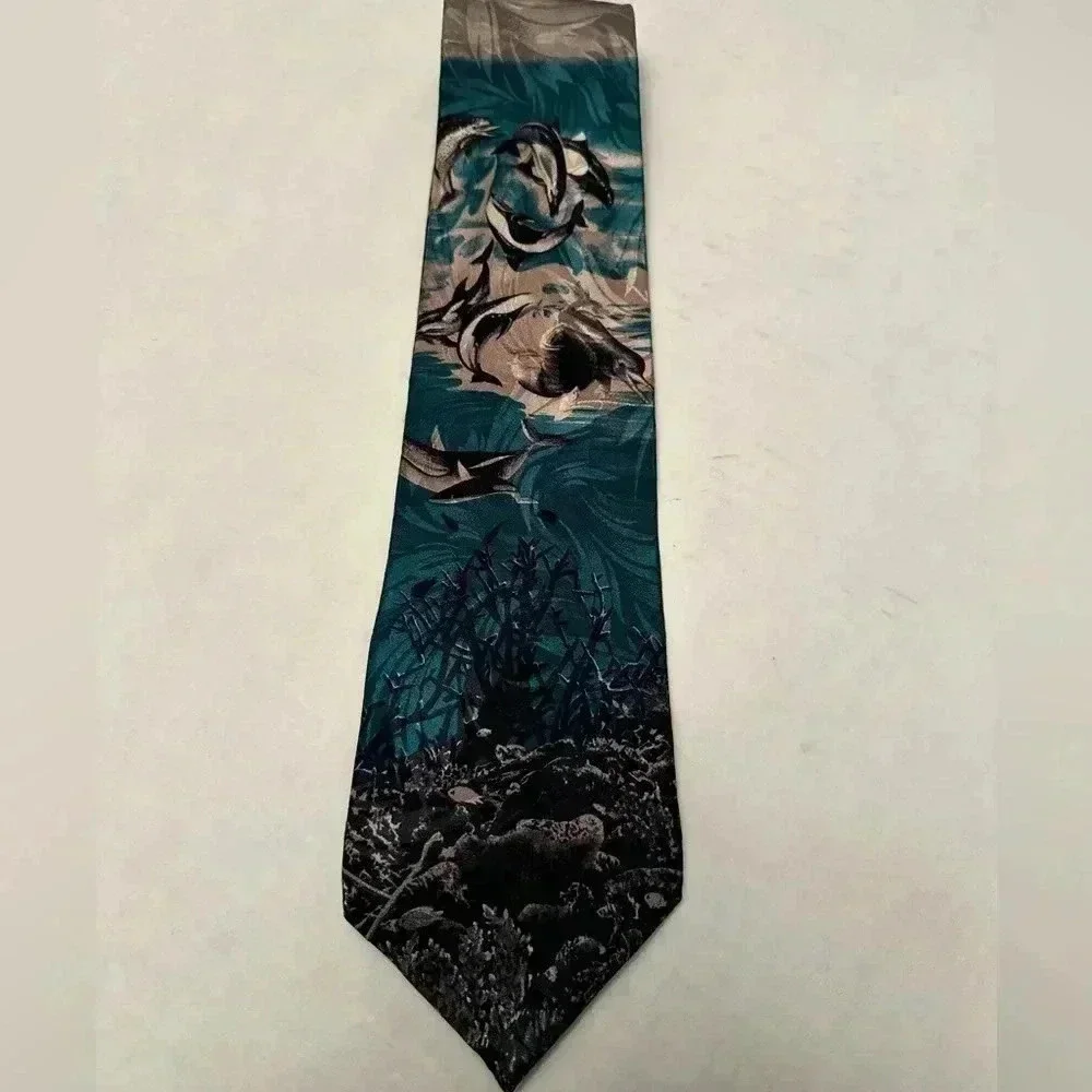 Endangered Species Orca Whale/Ocean Silk Tie‎